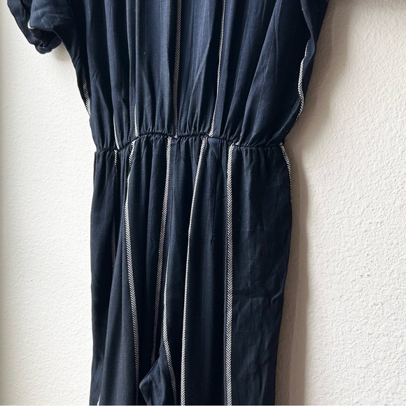 Maje Pandora Navy Blue Woven Stripe Twill Jacquard Jumpsuit Panti Marine Sz 38 M - Picture 11 of 14